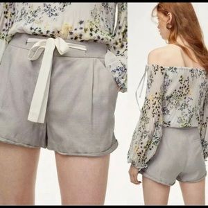 Wilfred Aritzia Green Linen / Lyocell Mid Rise Button Fly Tie Front Shorts Sz 4